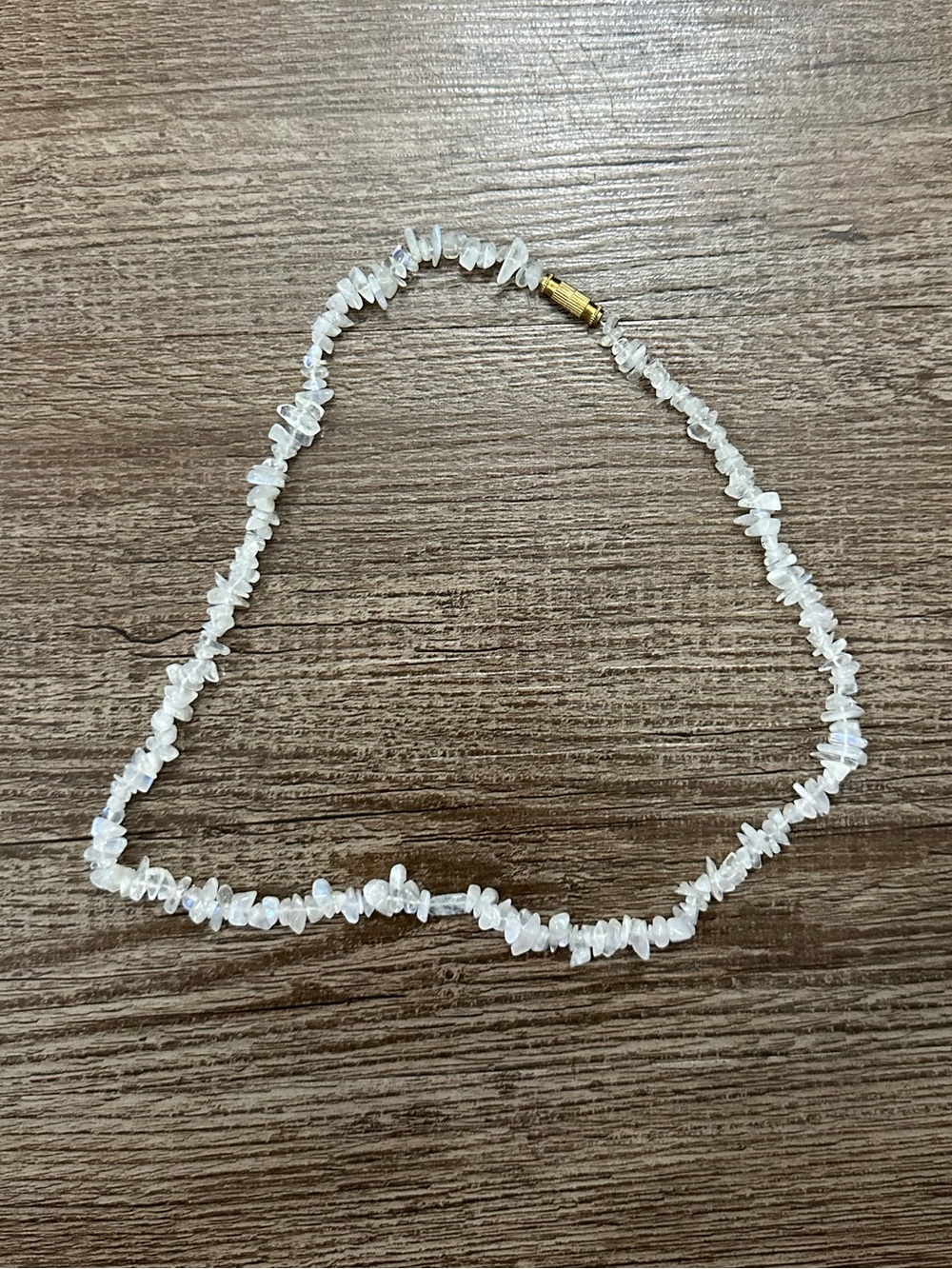 Moonstone Chip Necklace in White with Gold Clasp